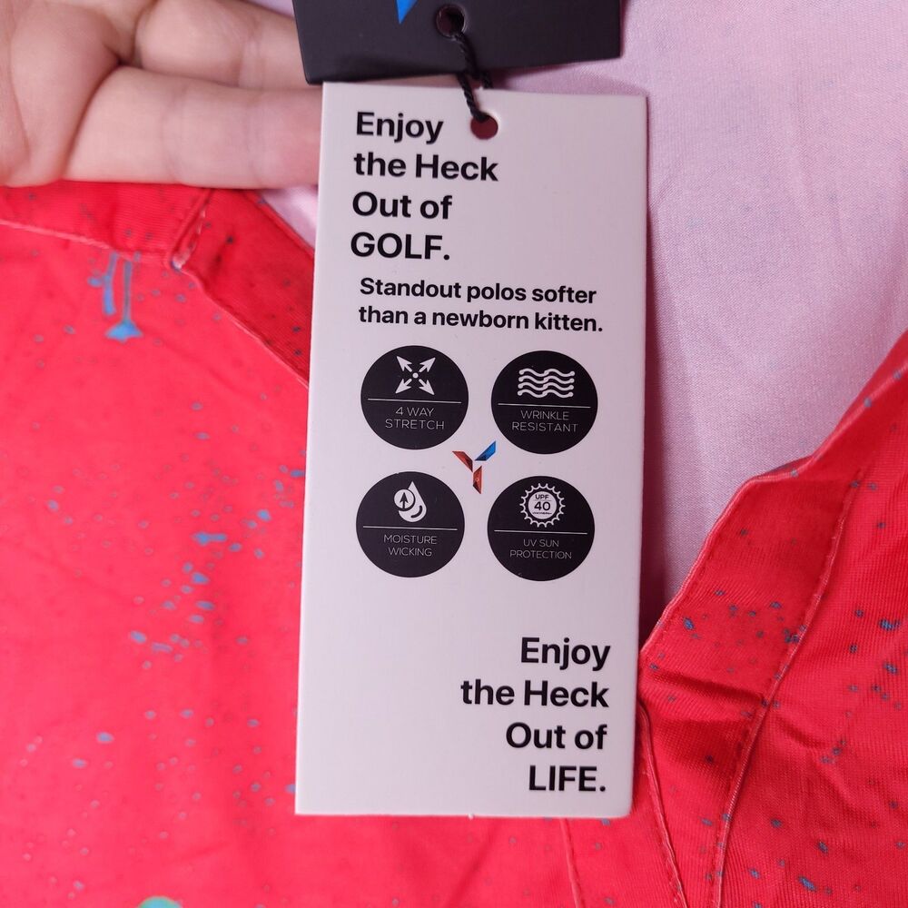 Yatta Golf Polo Shirt Womens Large Red Flamingo Print Just Beachy NWT - Picture 11 of 13